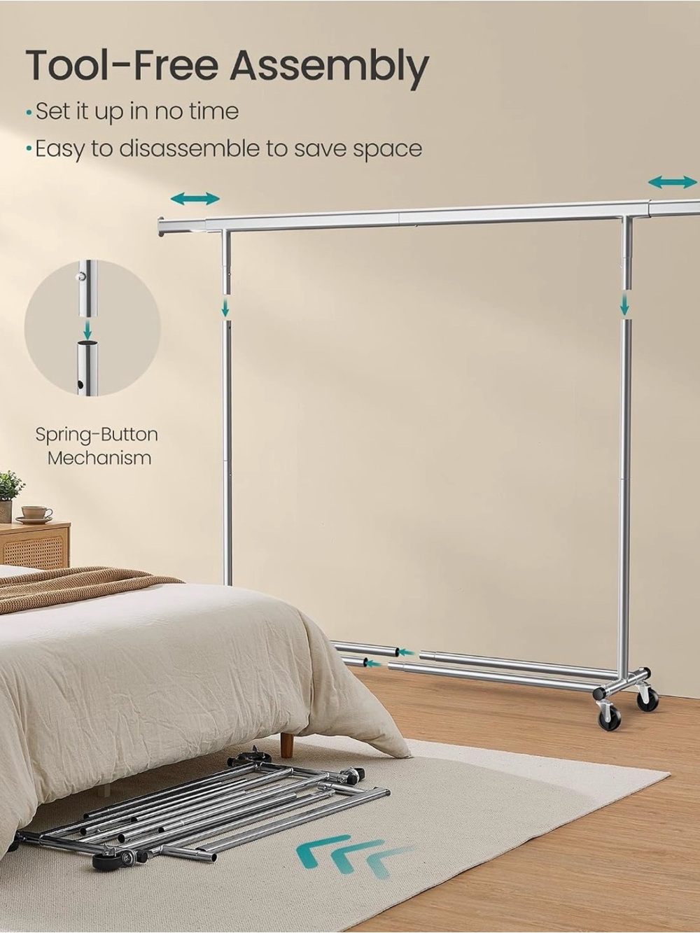 Adjustable Rolling Garment Rack - Chrome Finish
